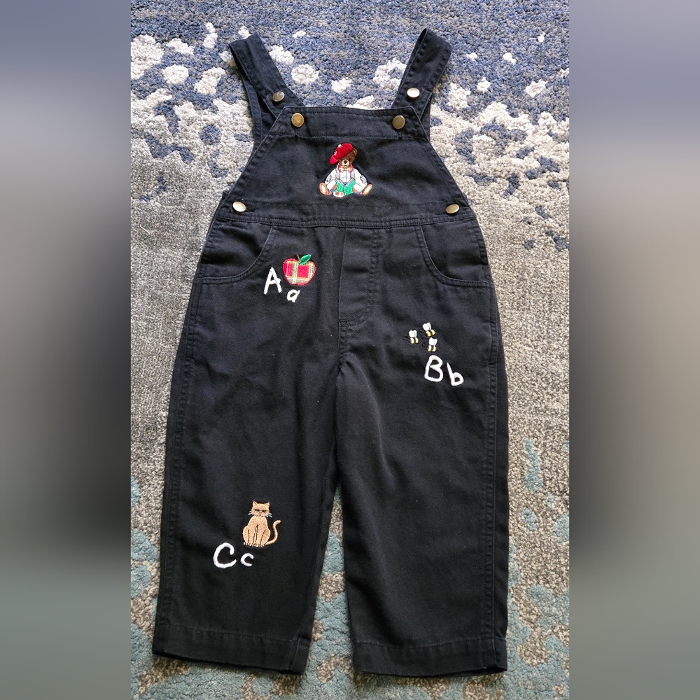 Mandal Bay Kids Black Embroidered Alphabet Overalls Size 2/3 T